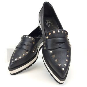 AGL Macro Moc Platform Pointed Toe Leather Penny Loafer Size 38